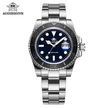 ADDIESIDVE Men's Stainless Steel Watch 200m Diver BGW9 Super Luminous Reloj Hombre European and American Business Quartz Watch