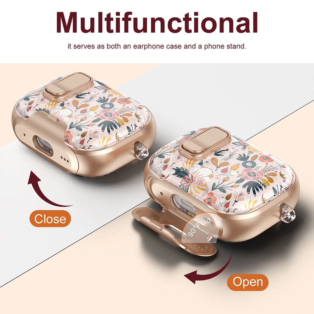 Funda For AirPods Pro 2 3 4 Case With Phone Holder Headphone Cover For AirPods 4 Pro3 Cases Security Lock Earphone Coque Sleeve