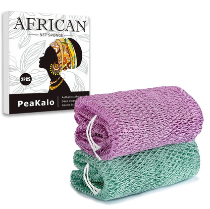 PeaKalo Authentic African Net Sponge-2Pcs Exfoliating Bath Shower Loofah Sponge, Gentle Back Scrubber for All Skin Types,Durable