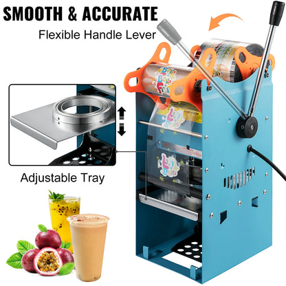 SucceBuy Manual Cup Sealer Machine 300-500 Cup/h with Heating Technology Boba Tea Cup Sealing Machine for 90/95mm Cup Diameter