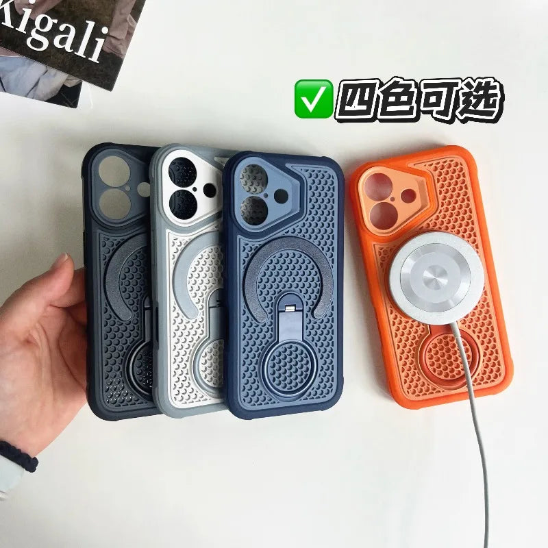 Invisible Support Bracket Cooling Heat Dissipation Phone Case for IPhone 18 Pro 17 16 15 14 13 Pro Max Breathable Magnetic Cover