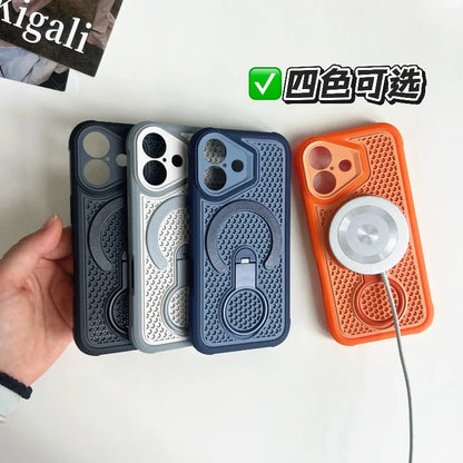 Invisible Support Bracket Cooling Heat Dissipation Phone Case for IPhone 18 Pro 17 16 15 14 13 Pro Max Breathable Magnetic Cover