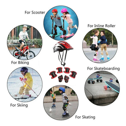 7Pcs/Set Kids Protective Gear Set Boys Girls Adjustable Size Helmet with Knee Pads Elbow Pads Wrist Guards for Cycling Scooter