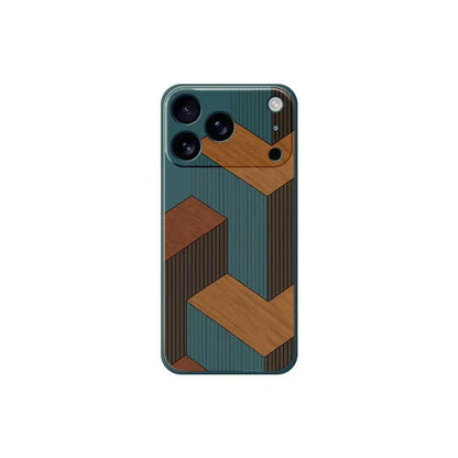 Geometric Wooden Phone Cases For iPhone 17 Pro Max 17 Air 16 15 14 13 12 11 Pro Max XS Max 7 8 Plus 16e 16 Plus TPU Cover Coque