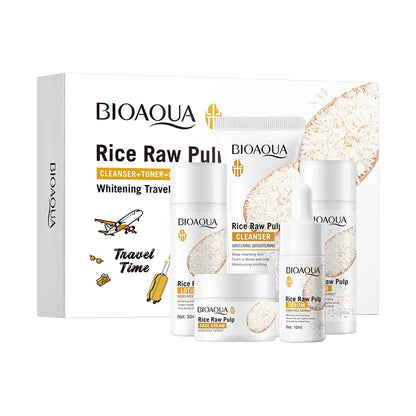 Rice Puree Skin Care Set Whitening Brighten Hydrating Moisturize Soothing Facial Cleanser+Toner+Essence+Lotion+Cream Skincare