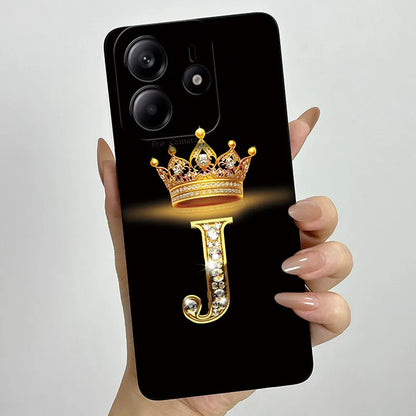 Case For Xiaomi Redmi Note 14 5G Phone Cover Note14 Global Funda Luxury Crown Letters Soft Silicone Back Cover For Redmi Note 14
