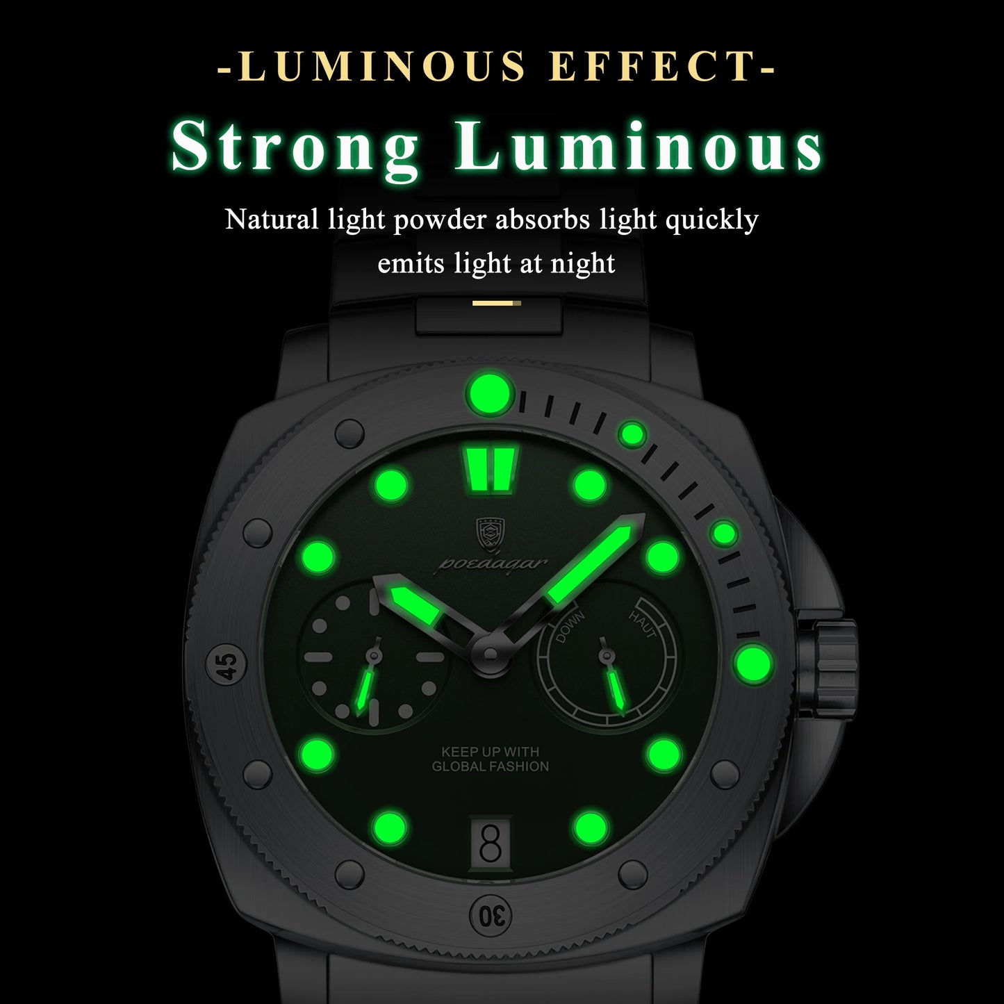 POEDAGAR Luxury Man Wristwatch Top Luminous Waterproof Date Men Clock High Quality Stainless Steel Men's Quartz Watches Male+Box