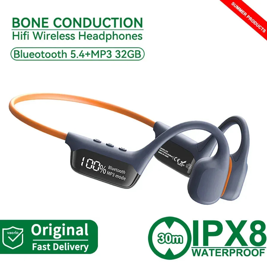 IPX8 Waterproof Swimming Diving Bone Conduction Headphone Bluetooth 5.3 Bass Wireless Headset MP3 (32G) Player fitness Earphone - Urbizia