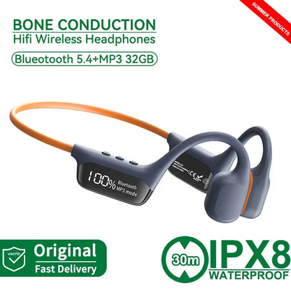 IPX8 Waterproof Swimming Diving Bone Conduction Headphone Bluetooth 5.3 Bass Wireless Headset MP3 (32G) Player fitness Earphone - Urbizia