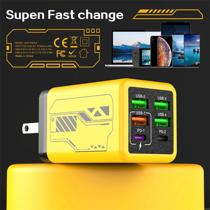 6 Ports 240W USB Type C Charger USB Super Fast Charging Mobile Phone Charge Adapter PD3.0 For iPhone 17 16 Samsung EU/UK/US Plug