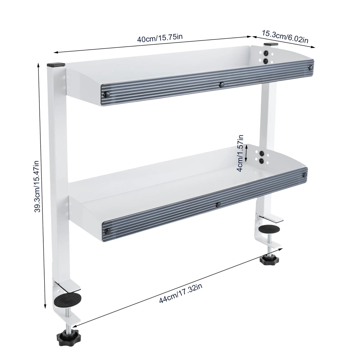 Clamp-on Desk Shelf, 2-Tier, Above or Under Table Corner Shelves Metal Organizer, White