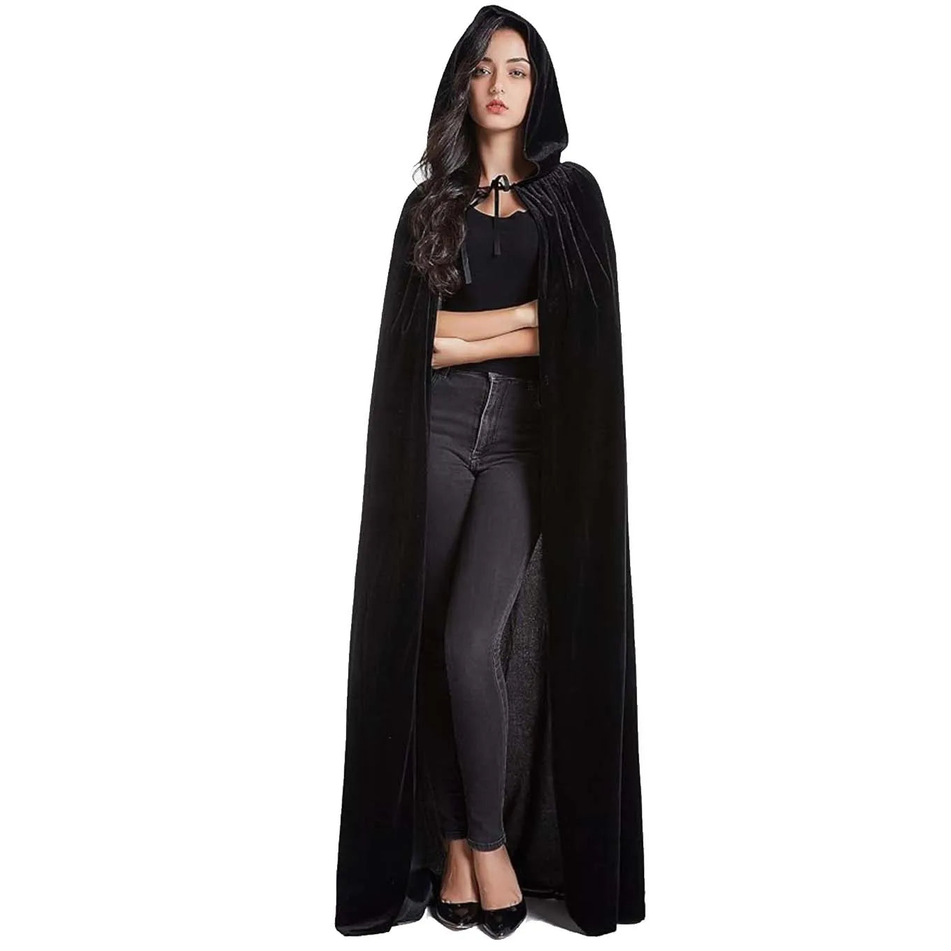 Christmas Pleuche Velvet Hooded Cloak Cape – Medieval Witch, Wicca, Vampire Halloween & Cosplay Costume