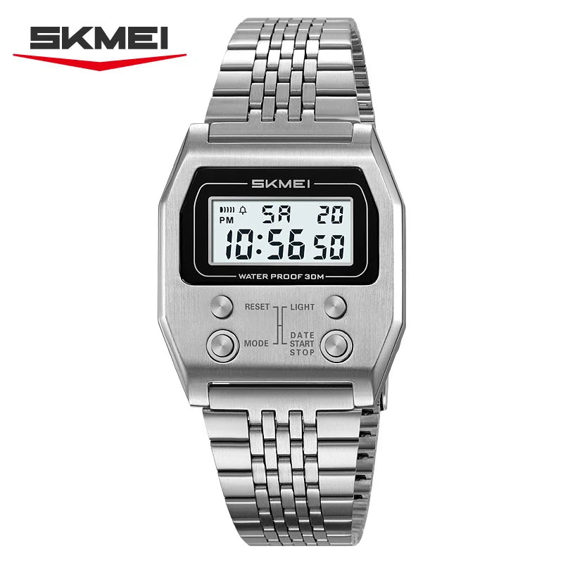 SKMEI 2460 Men's Sports Waterproof Digital Watch Stainless Steel Luxury Retro LED Alarm Clock Men's Electronic Watch Reloj Hombr