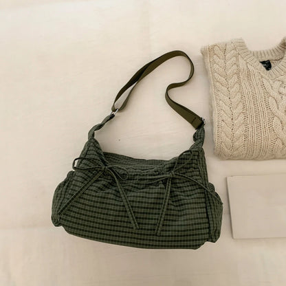 Korean-Style Retro Grid Single Shoulder Bag, Large Capacity, Versatile for School, Work, and Commuting, Unisex Design
