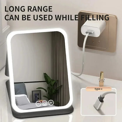 USB Rechargeable 3 Colors LED Makeup Mirror Pocket Mirror Touch Dimmable 3 Brightness Foldable for Travel Office Home - Urbizia