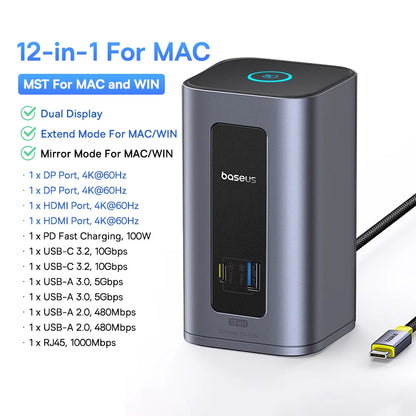 Baseus USB C HUB for Mac M3 M2 M1 System HDMI 4K@60Hz MST Triple Display for MacBook Air Pro Window 11-in-1 HUB Docking Station