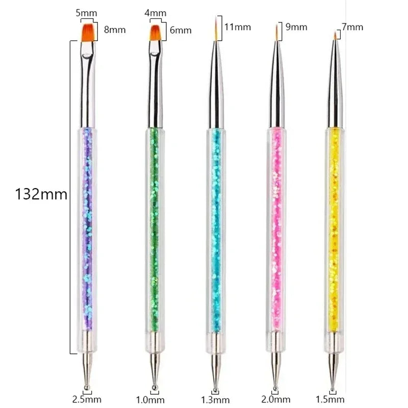 5Pc Nails Art Dotting Pen Acrylic Drawing Liner Supplies Brush Rhinestone Gems Picker UV Gel Painting Manicure Accessoires Tools
