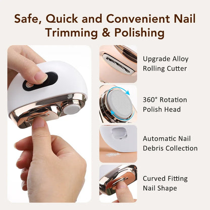 2 in 1 Multi-functional Electric Nail Clipper 3-Speed Nail Polishing Auto Nail Trimmer Scissor File with Light for Kids Adult