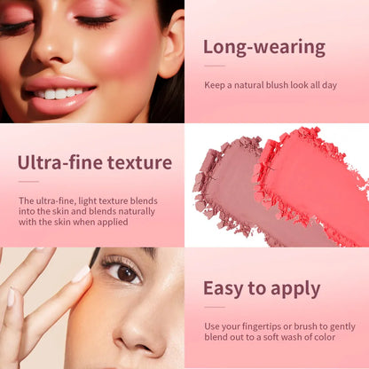 2pcs Matte Embossed Blush & Brush Long Lasting High Pigmented Multi-Purpose Blush Palette Pink Natural Color Rendering Cosmetics