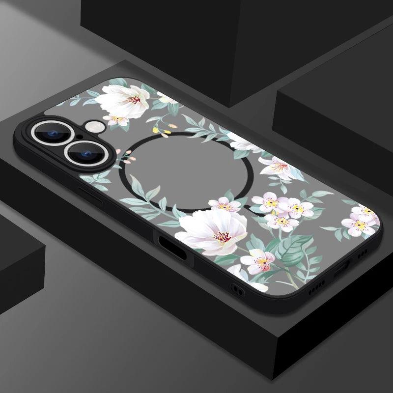 Translucent Matte Floral MagSafe Case for iPhone Series