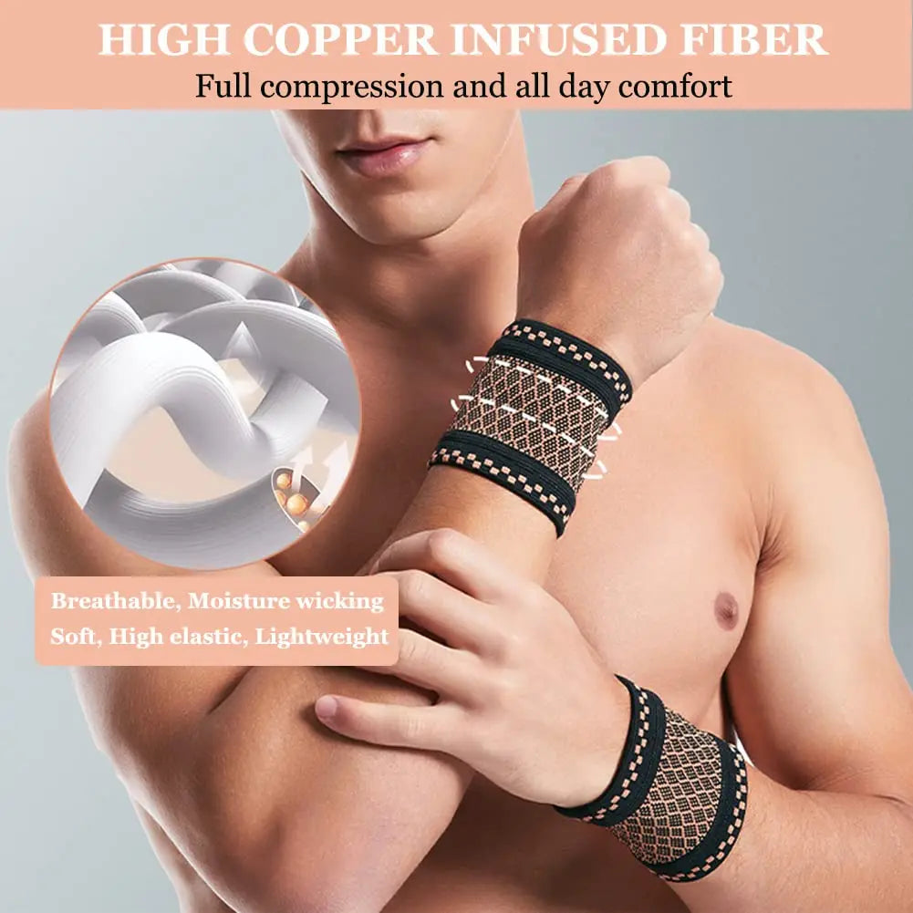 1Pair Copper Wrist Guard Professional Sports Fitness Wrist Brace Support Wrist Protector Elastic Knitted Compression Wristband