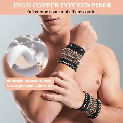 1Pair Copper Wrist Guard Professional Sports Fitness Wrist Brace Support Wrist Protector Elastic Knitted Compression Wristband