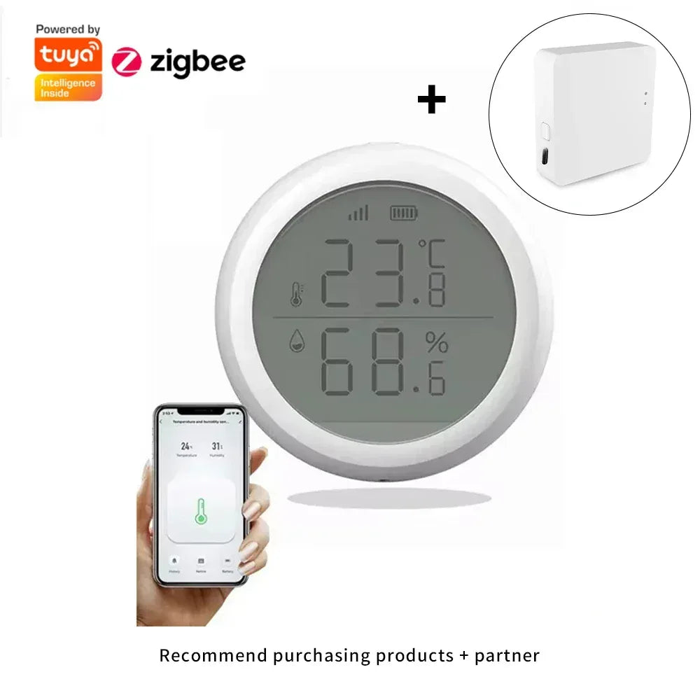 Tuya ZigBee Temperature and Humidity Sensor With LCD Smart life APP Google Alexa Voice Control Support Multi-mode Gateway Option - Urbizia