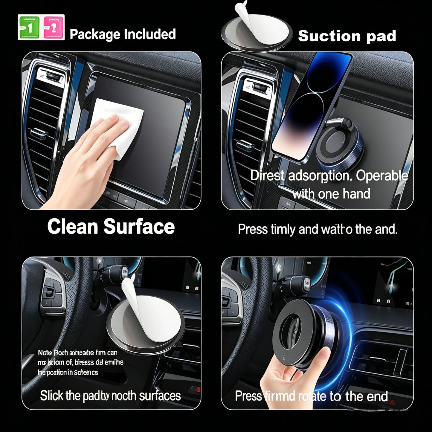 Foldable Magnetic Car Phone Mount – 360° Rotatable, Dashboard Suction Cup, with Extra Mount Pad & Adjustment Wrench, Versatile