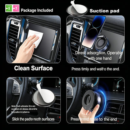 Foldable Magnetic Car Phone Mount – 360° Rotatable, Dashboard Suction Cup, with Extra Mount Pad & Adjustment Wrench, Versatile
