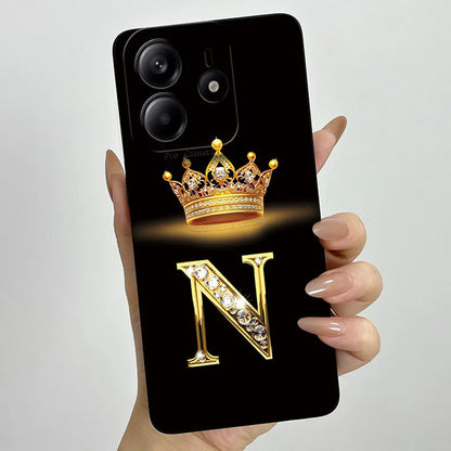 Case For Xiaomi Redmi Note 14 5G Phone Cover Note14 Global Funda Luxury Crown Letters Soft Silicone Back Cover For Redmi Note 14