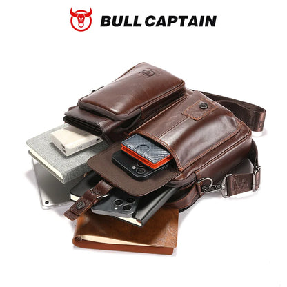BULLCAPTAIN New Genuine Leather Men Crossbody Bag Male Briefcase Messenger Bag Casual Business Briefcase Style Men Shoulder Bag