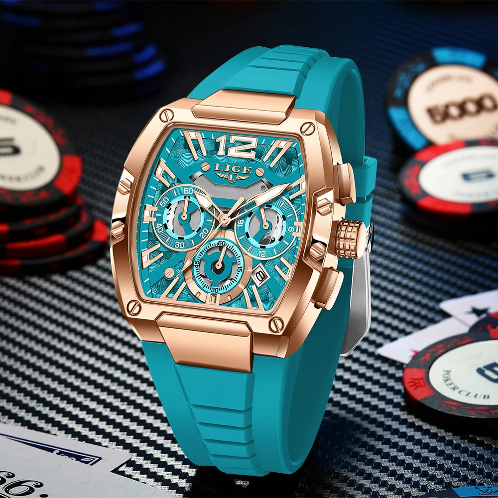 LIGE Original Brand Fashion Mens Watches Sport Military Chronograph Calendar Silicone Strap Quartz Wristwatch Relogio Masculino