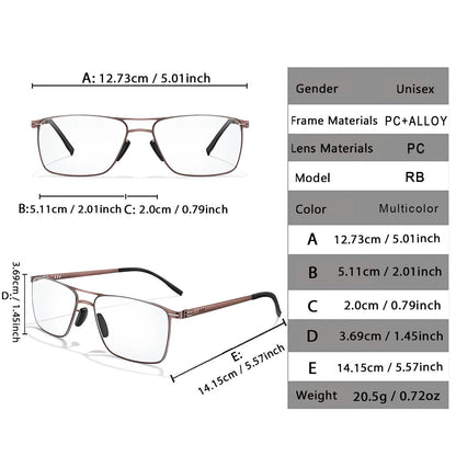 Metal Anti-Blue Light Photochromic Reading glasses Rectangular Eyewear Frame Presbyopic Unisex Surf Internet Read magazines