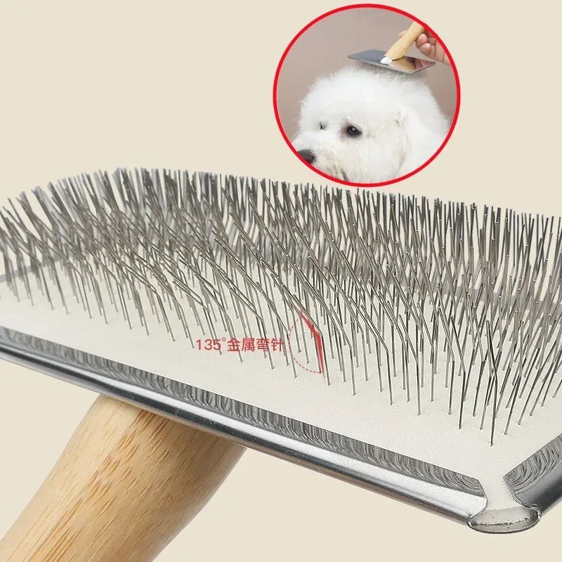 Dog Comb Solid Wood Dog Brush Pet Hair Remover Massage Cat Brush Pet Grooming Stainless Steel Combs for Cats Hair Knot Opening - Urbizia