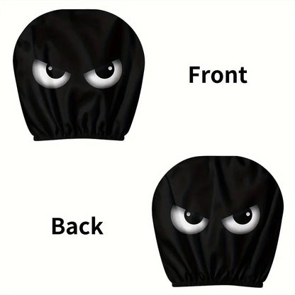 2PCS Funny Slanted Eyes Cartoon Print Car Headrest Cover for Halloween Christmas Holiday Automobile Interior Decoration