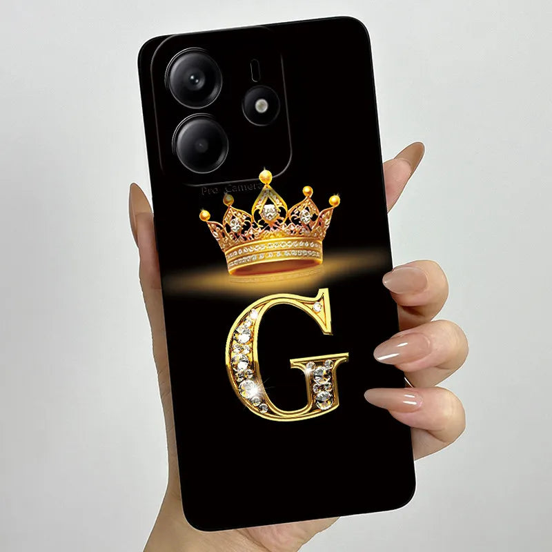Case For Xiaomi Redmi Note 14 5G Phone Cover Note14 Global Funda Luxury Crown Letters Soft Silicone Back Cover For Redmi Note 14