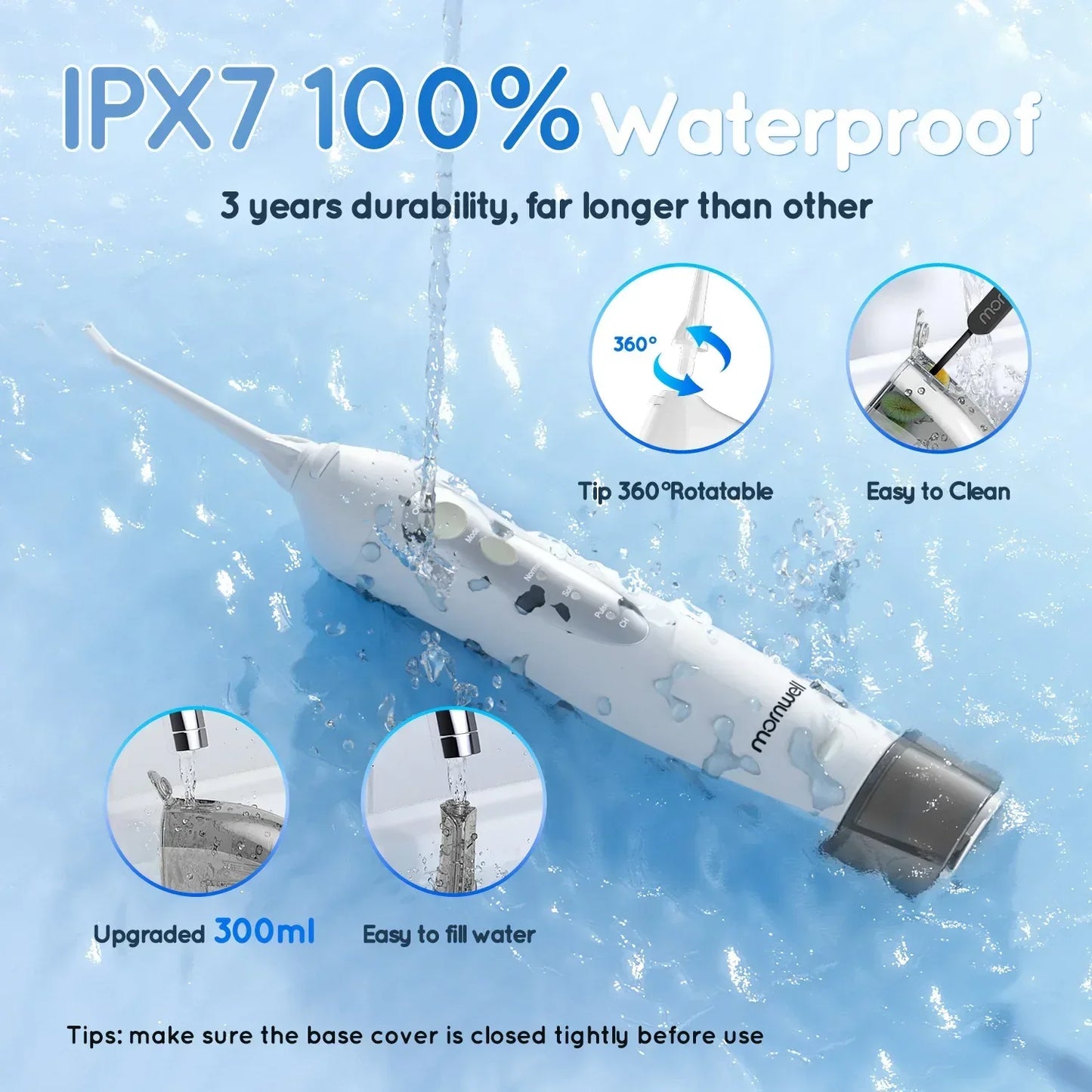 D52 Portable Cordless Water Flosser USB Rechargeable Water Jet Floss Tooth Pick 4 Jet Tip 300ml 3 Modes Teeth Clean for Travel - Urbizia