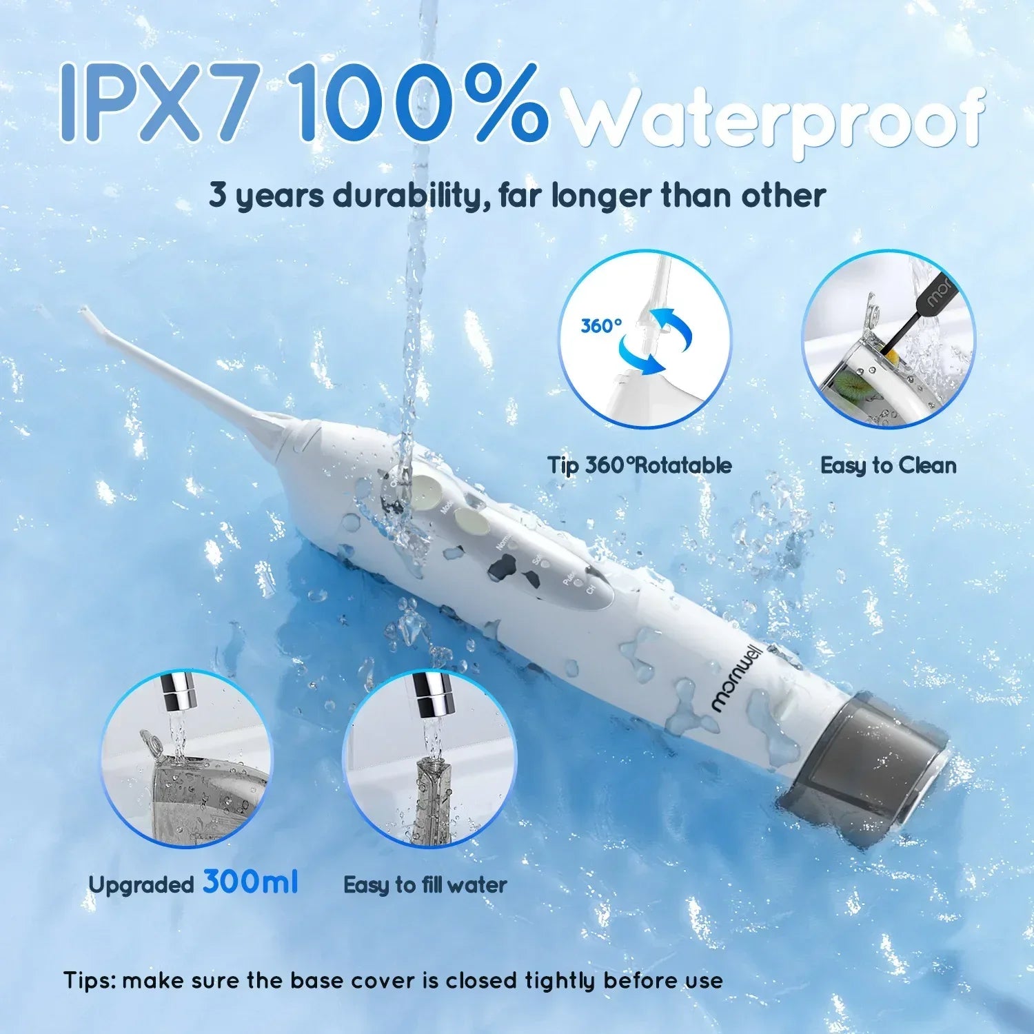 D52 Portable Cordless Water Flosser USB Rechargeable Water Jet Floss Tooth Pick 4 Jet Tip 300ml 3 Modes Teeth Clean for Travel - Urbizia