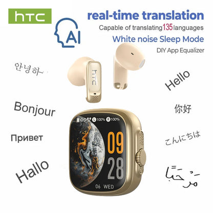 HTC NE72 TWS Open-Ear AI Translator Earbuds 135+ Languages Real-Time Translation Bluetooth 6.0 Wireless Headphones