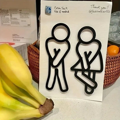 Funny Bathroom Signs for Men Women Creative 2D Flat Restroom Door Decor Restaurant Hotel Cafe Toilet Signage Wall Sticker - Urbizia