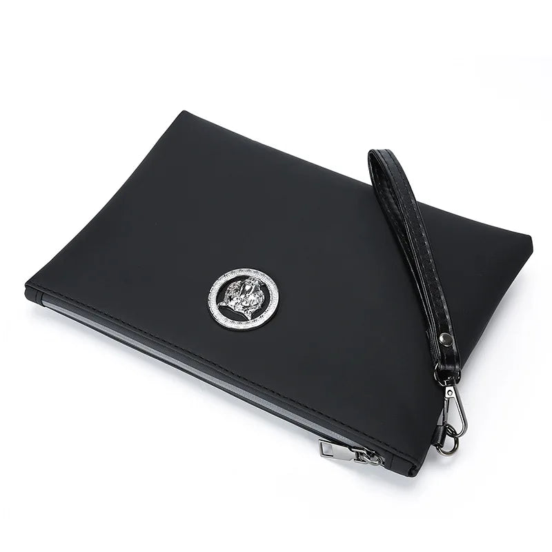 Men Clutch Bag Tiger's Head Silver Fashion Casual Business Soft Pu Leather Phone Handbag Luxury Male Envelop Leather Day Clutch