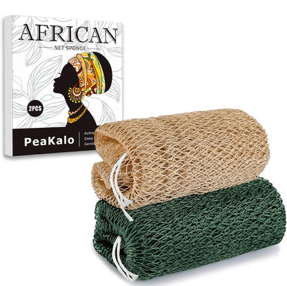 PeaKalo Authentic African Net Sponge-2Pcs Exfoliating Bath Shower Loofah Sponge, Gentle Back Scrubber for All Skin Types,Durable