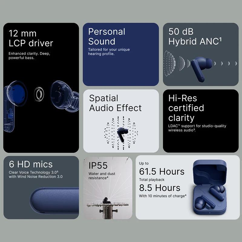 Nothing Buds 2 Plus CMF by New Global version 50dB Hybrid ANC Earbuds Long Battery Hi-Res Audio IP55 Bluetooth-Compatible