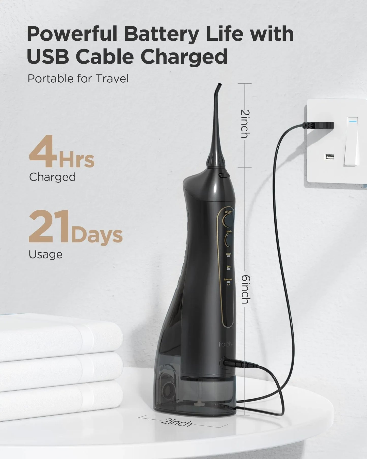 Fairywill Portable Water Dental Flosser – Cordless USB Oral Irrigator - Urbizia