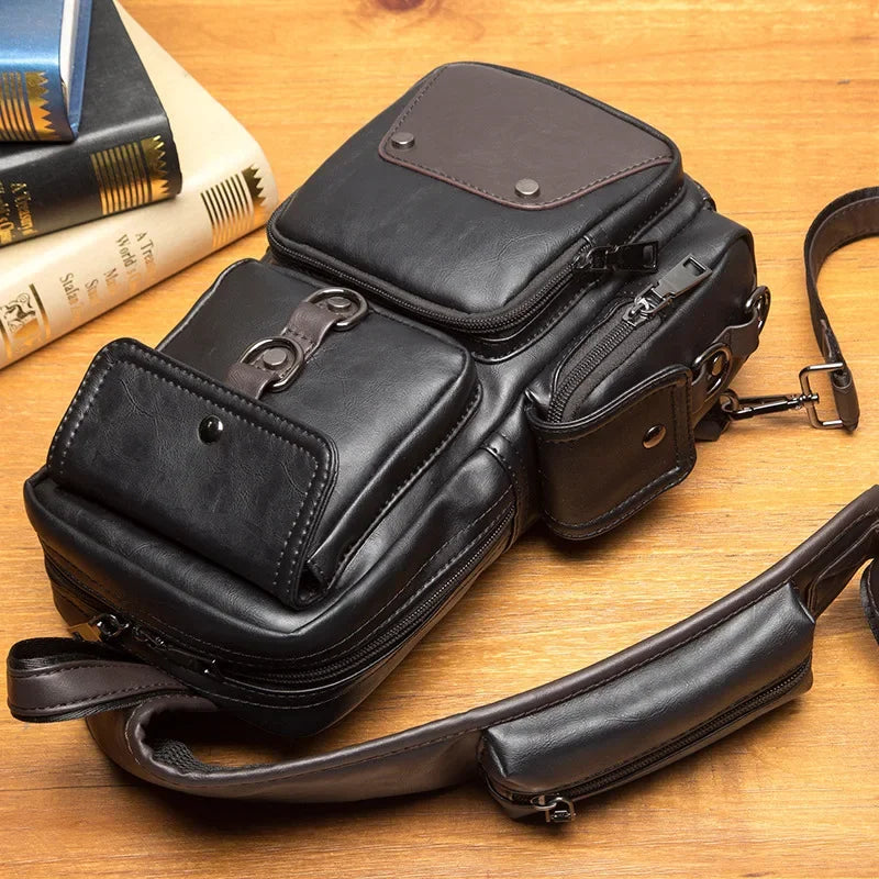 Vintage Luxury Designer Leather Crossbody Bags for Men Messenger Chest Bag Fashion Casual Bag Waterproof PU Single Shoulder Bags