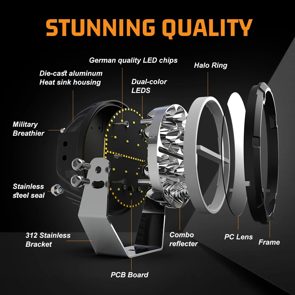 CO LIGHT LED Offroad Driving Lights 6.5 inch White & Amber DRL Spot-Flood Combo 60000LM Auxiliary Work Pods Cubes Light for 4x4