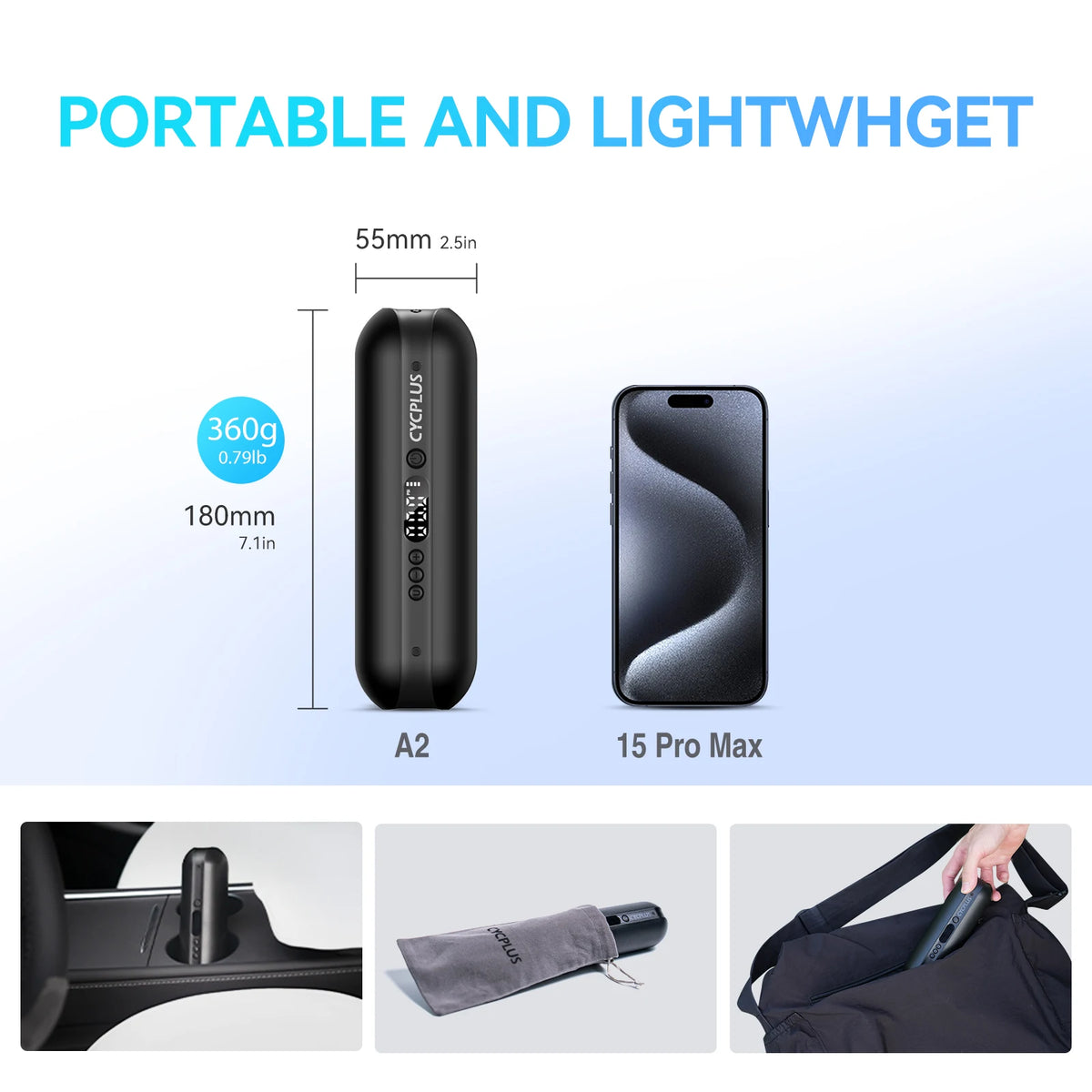 CYCPLUS A2 Air Compressor Wireless Bicycle Pump for Car Tire High Pressure 150psi Portable Smart Air Inflator for MTB Bike Ball