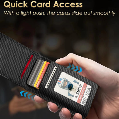 RFID Carbon Fiber Credit Card Holder Men's Wallet Minimalist Pop Up Metal Case Bifold Smart Wallets Business Cardholder for Men