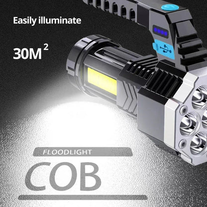 High-Power 7-LED Rechargeable Camping Flashlight with COB Side Light - Urbizia