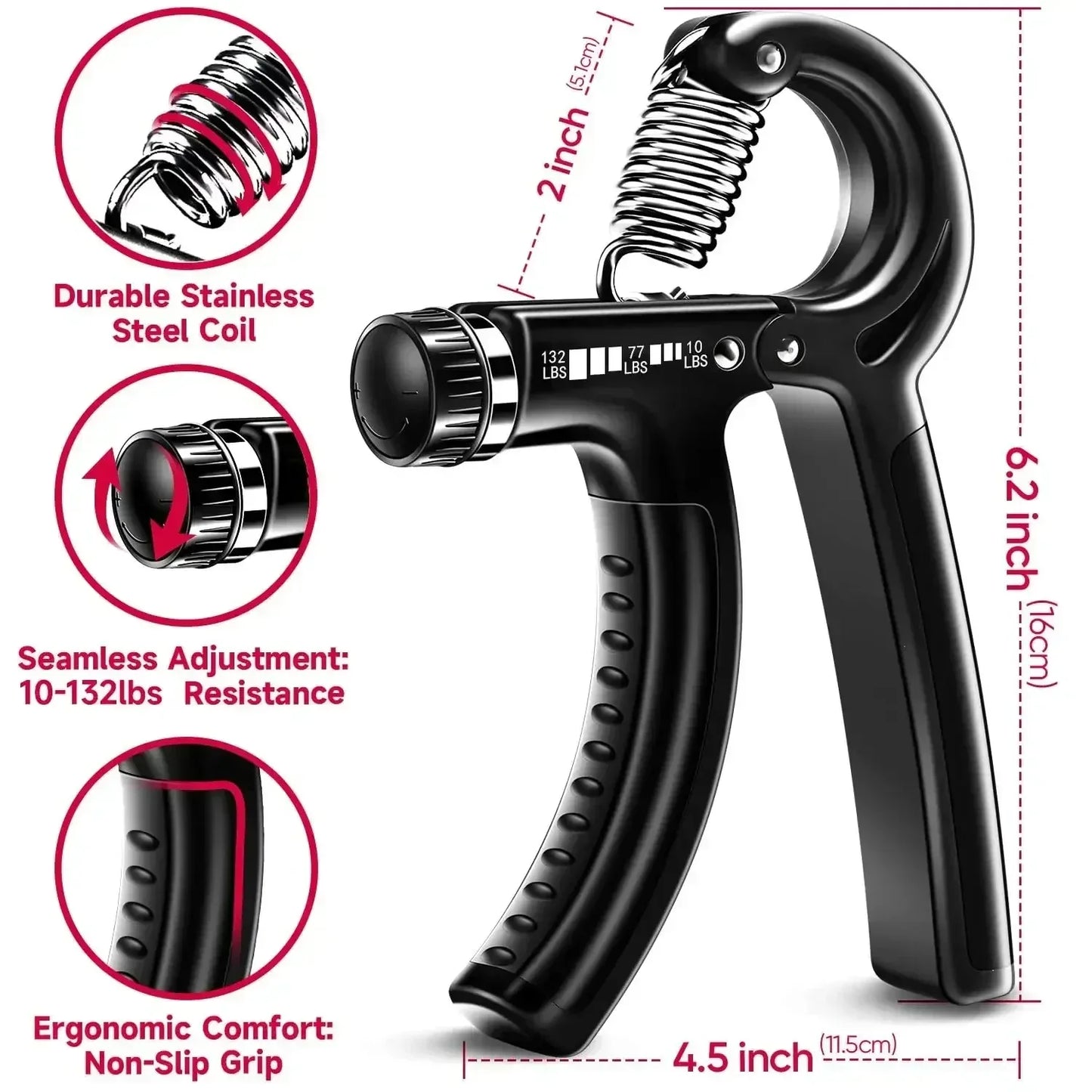 5-60Kg Adjustable Heavy Hand Gripper Fitness Hand Exerciser Grip Wrist Training Finger Gripper Hand Strengthener For Patient - Urbizia